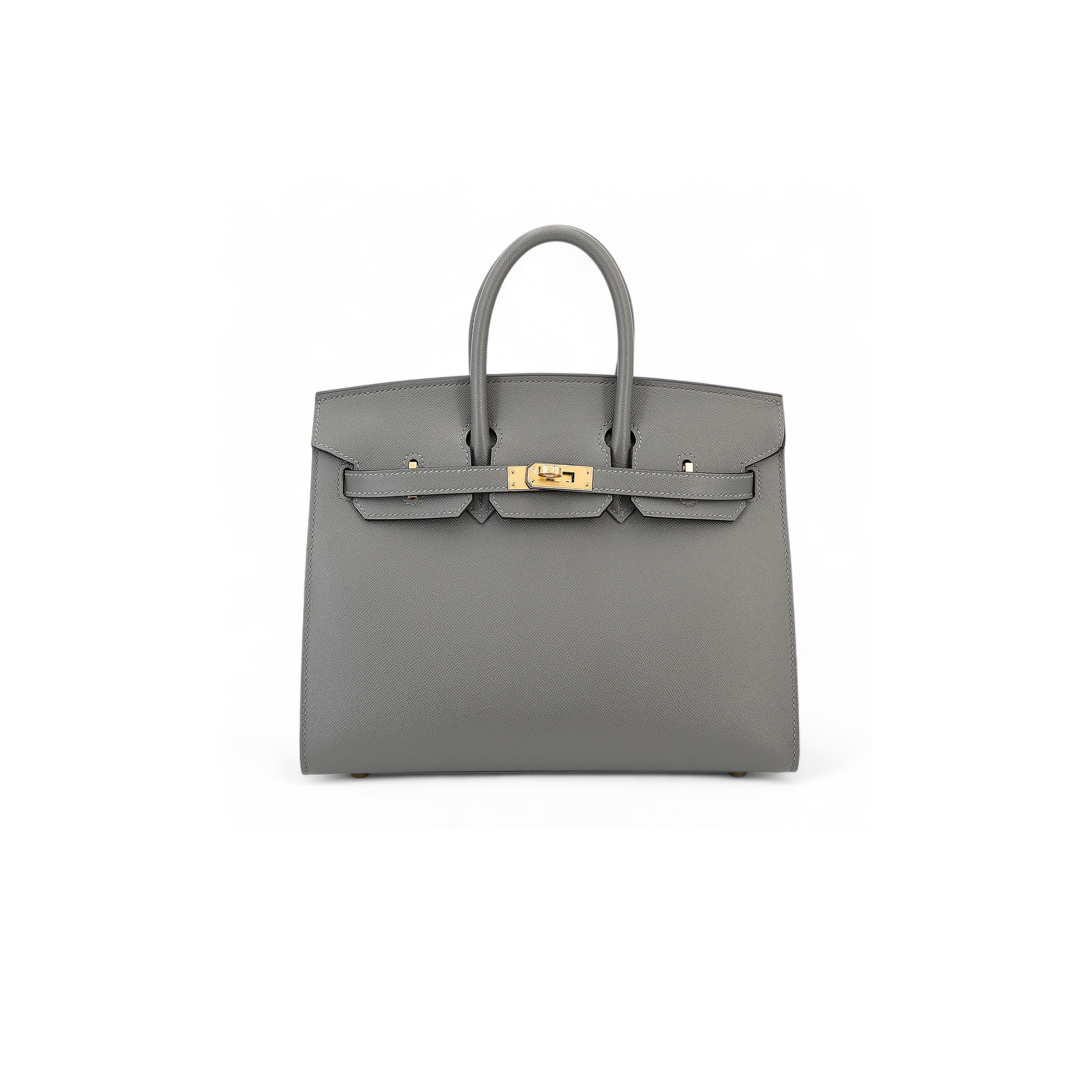 HERMES MASTER BIRKIN 25 OUTSEAM 0L GRIS MEYER CUMULONIMBUS GRAY LEATHER GOLD BUTTON 9117444335 (25*20*13cm)